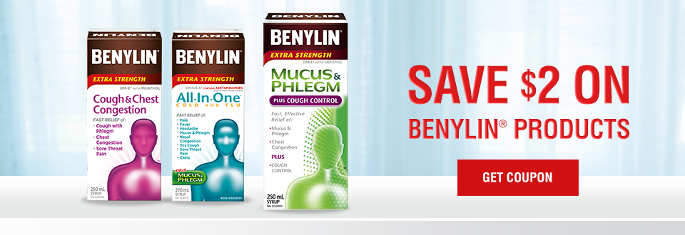 Salvați 2$ la cuponul de reducere la produsele Benylin
