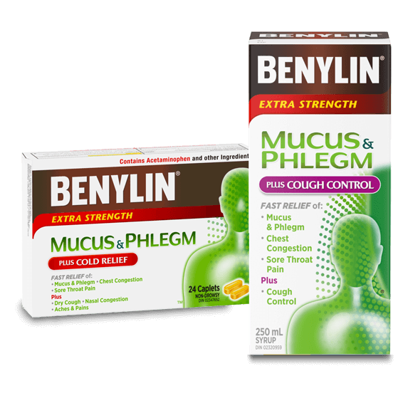 BENYLIN® MUCUS & PHLEGM PLUS COUGH CONTROL Syrup and BENYLIN® Extra Strength Mucus & Phlegm with Cold Relief.