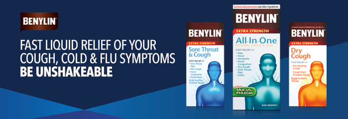 Get fast liquid relief for your cough, cold & flu symptoms with Benylin. Be unshakeable. Features three Benylin products: Sore Throat & Cough, All in One, and Dry Cough.