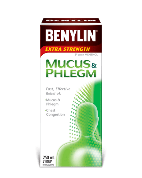 BENYLIN® MUCUS & PHLEGM Syrup, 250mL. Relief of: mucus & phlegm and sore throat pain.