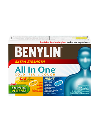 Benylin All-in-One Extra Strength Cold, Flu & Cough Day & Night, 40 Caplets