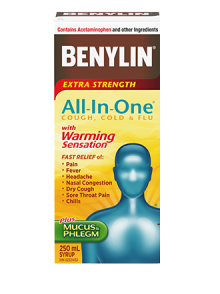Benylin All-in-One Extra Strength Warming Syrup for Cold, Flu & Cough, 250 ML
